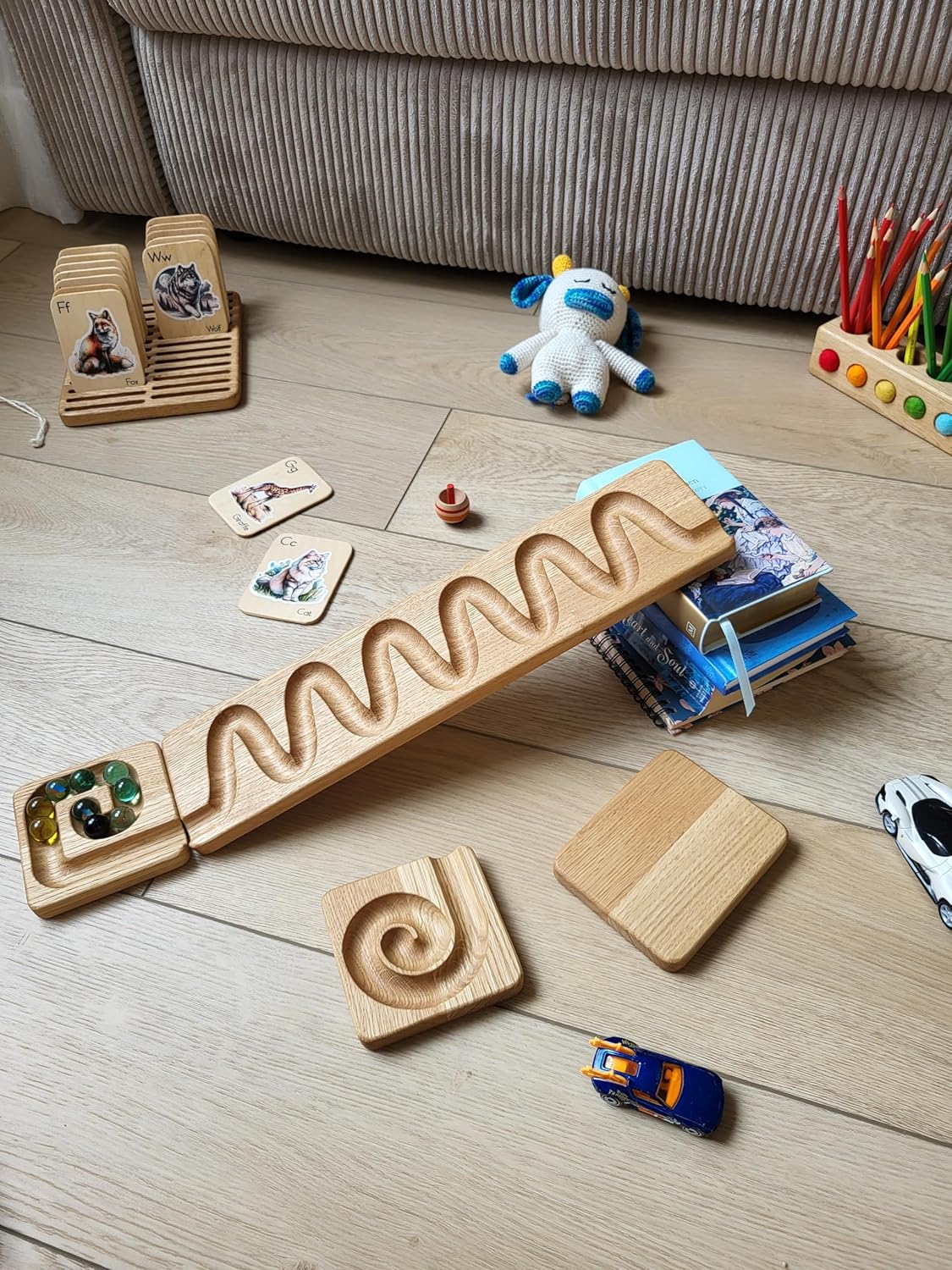 Marble Run Track Personalized Set Waterfall Marle Race Machine Wooden Maze Board Ball Run Wave Course Gift for Kids Winding Track Set Roller
