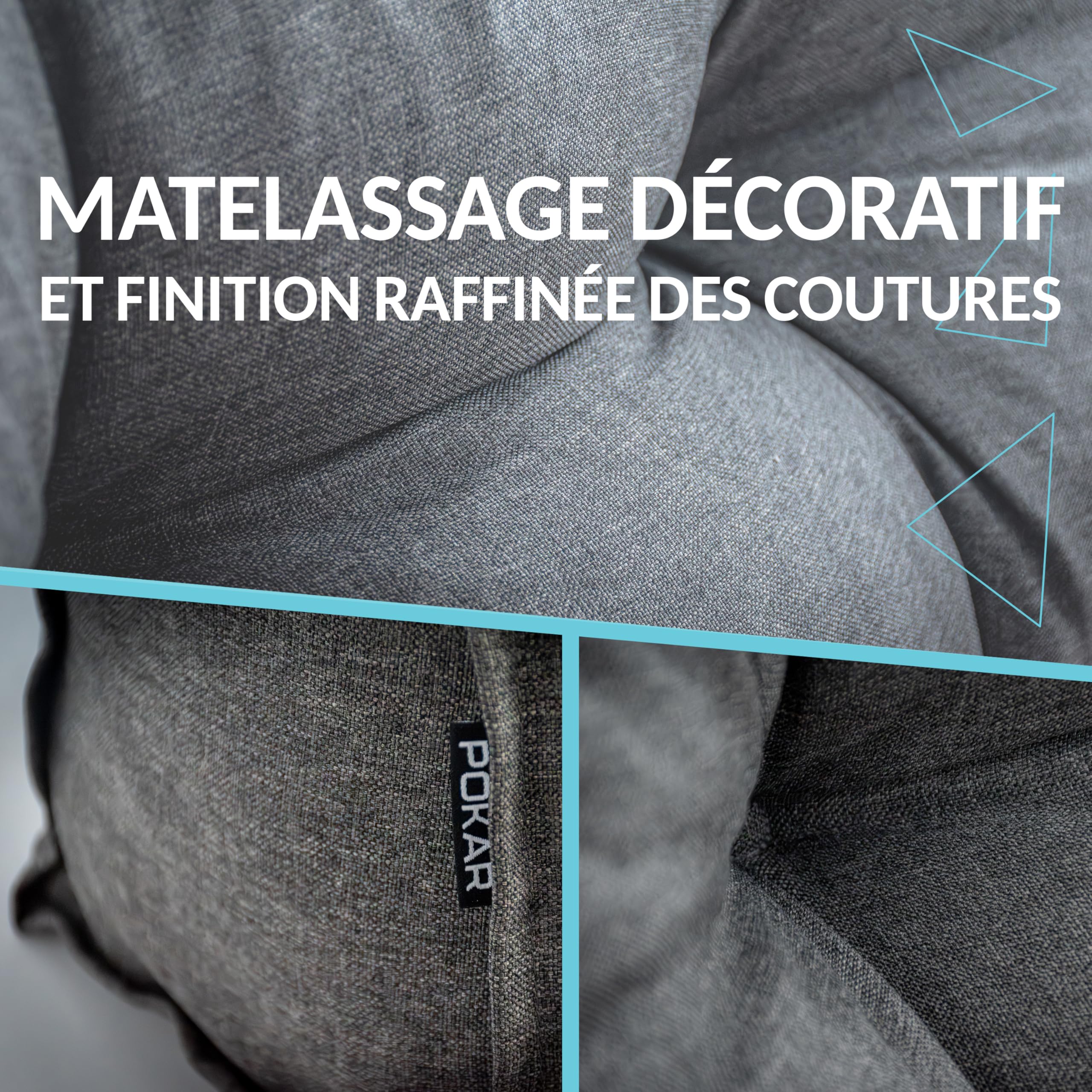 POKAR Coussin de Lecture 100x50x20 cm | Coussin Dossier Canapé et Lit | Gros Coussin Triangulaire avec Poche Latérale Pratique | Certifié Oeko Tex | Gris