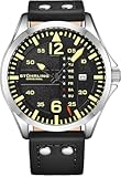 Mens Leather Watch -Aviation Watch&comma; Quick-Set Day-Date Leather Band with Steel Rivets&comma;