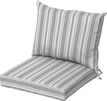 Arden Oceantex Outdoor Dining Chair Cushion Set, 21 x 38, Recycled Fabric, Rain-Proof, Fade Resistant Pebble Grey Stripe