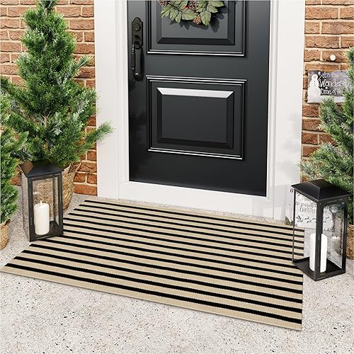 Vista 188 de Tapete Kimode de algodón, a cuadros, color negro y blanco, lavable, para porche, entrada, cocina