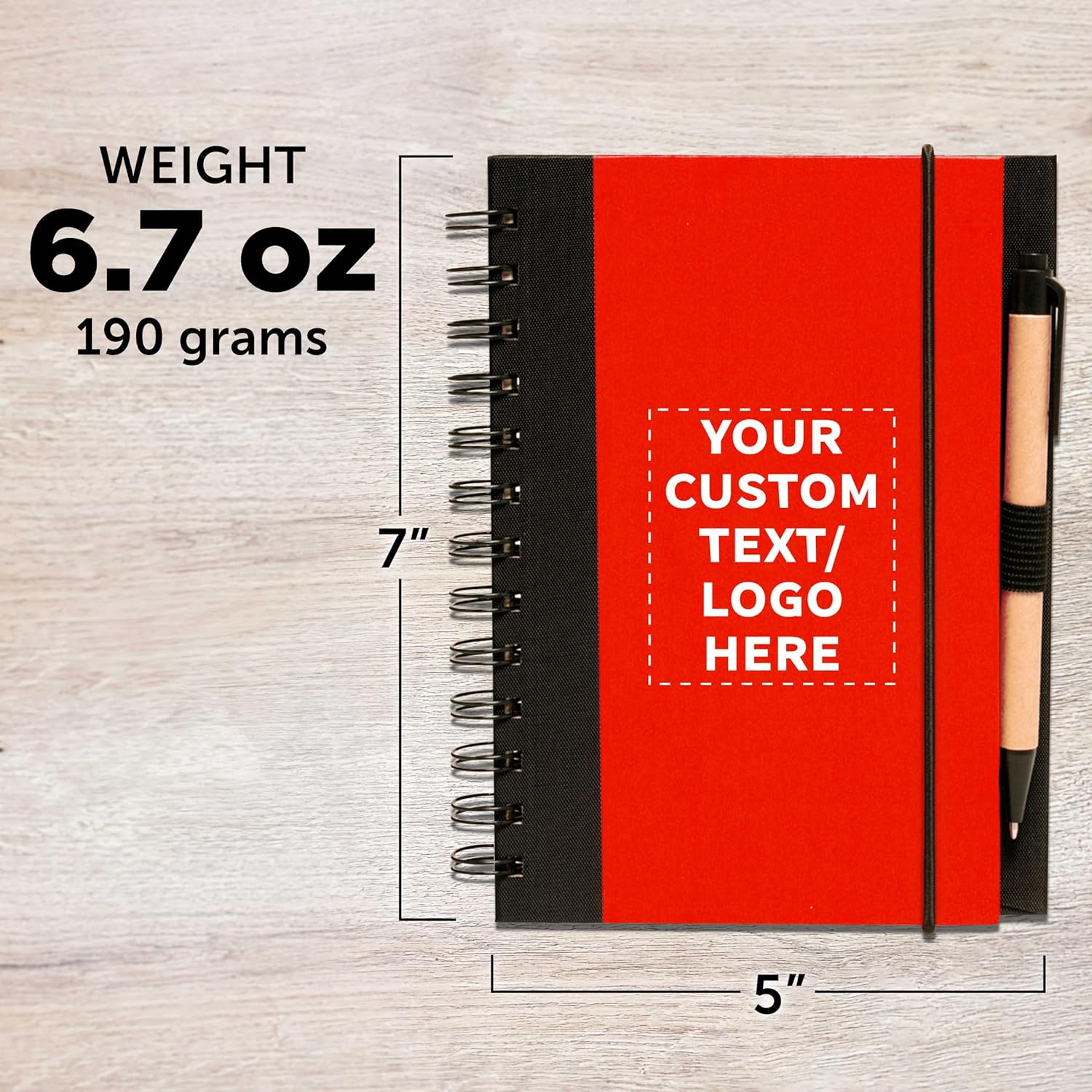 DISCOUNT PROMOS Custom Eco Block Notebooks with Pens Set of 10/50/100, Personalized Bulk Pack - Perfect for School, Office, Business, Home - Red