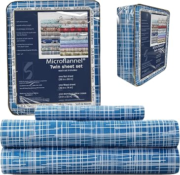 Thermee Micro Flannel Sheets Set, Twin-Size Sheet Set having 14" Deep Pocket, Soft Sheets Fit Twin Mattresses, Machine Wash/Dry, No Pilling, 1 Standard Pillowcase, Bed Sheets - Intersecting Lines Blue