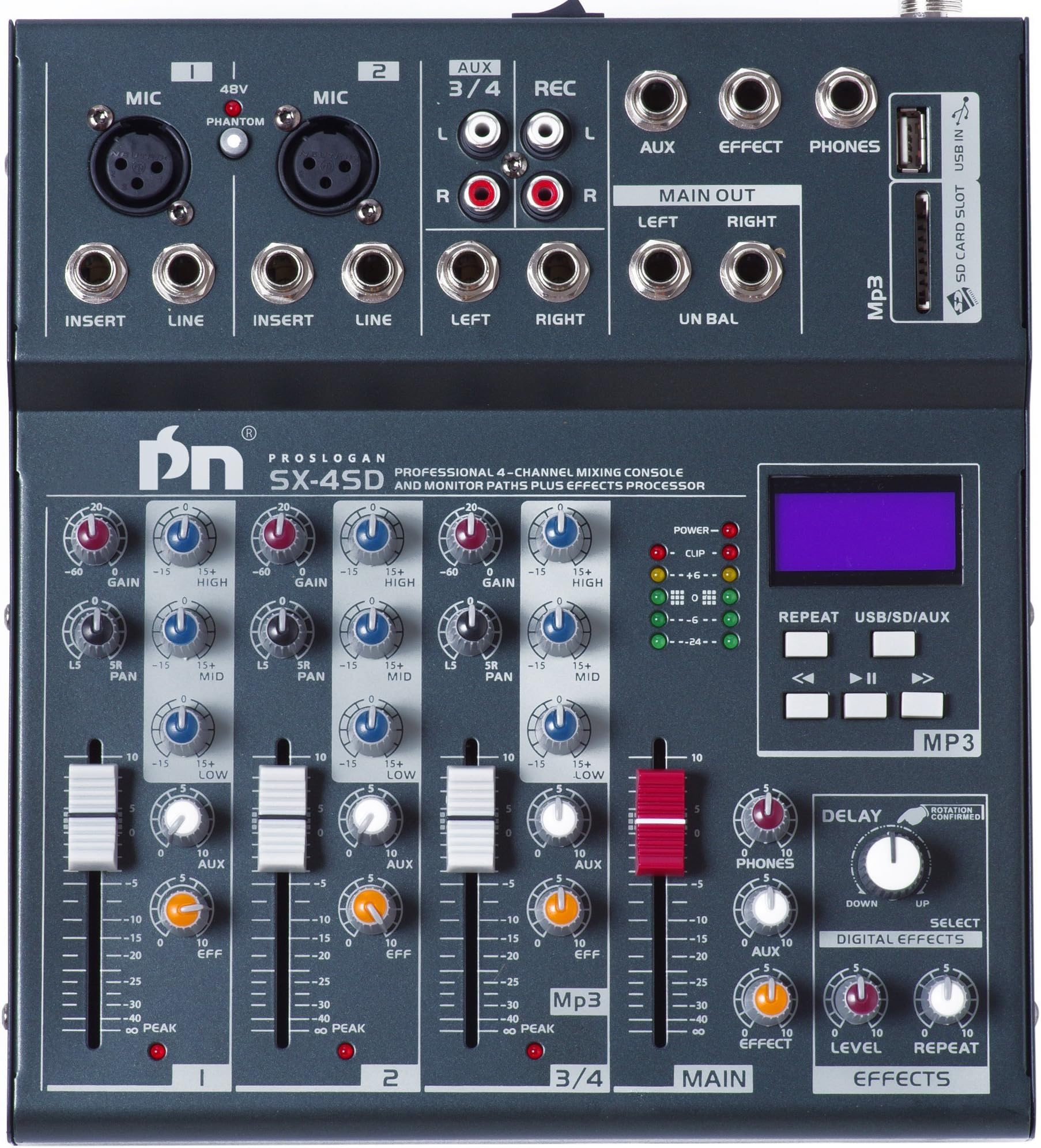 SX-4SD Professional 4-Channel Mixing Console with Monitor and Effect Processor