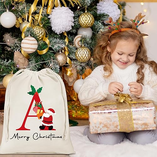 Miniatura 2 de Parima Bolsas de regalo de Navidad reutilizables, bolsas de regalo personalizadas para regalos con cordón, saco de Papá Noel con inicial para