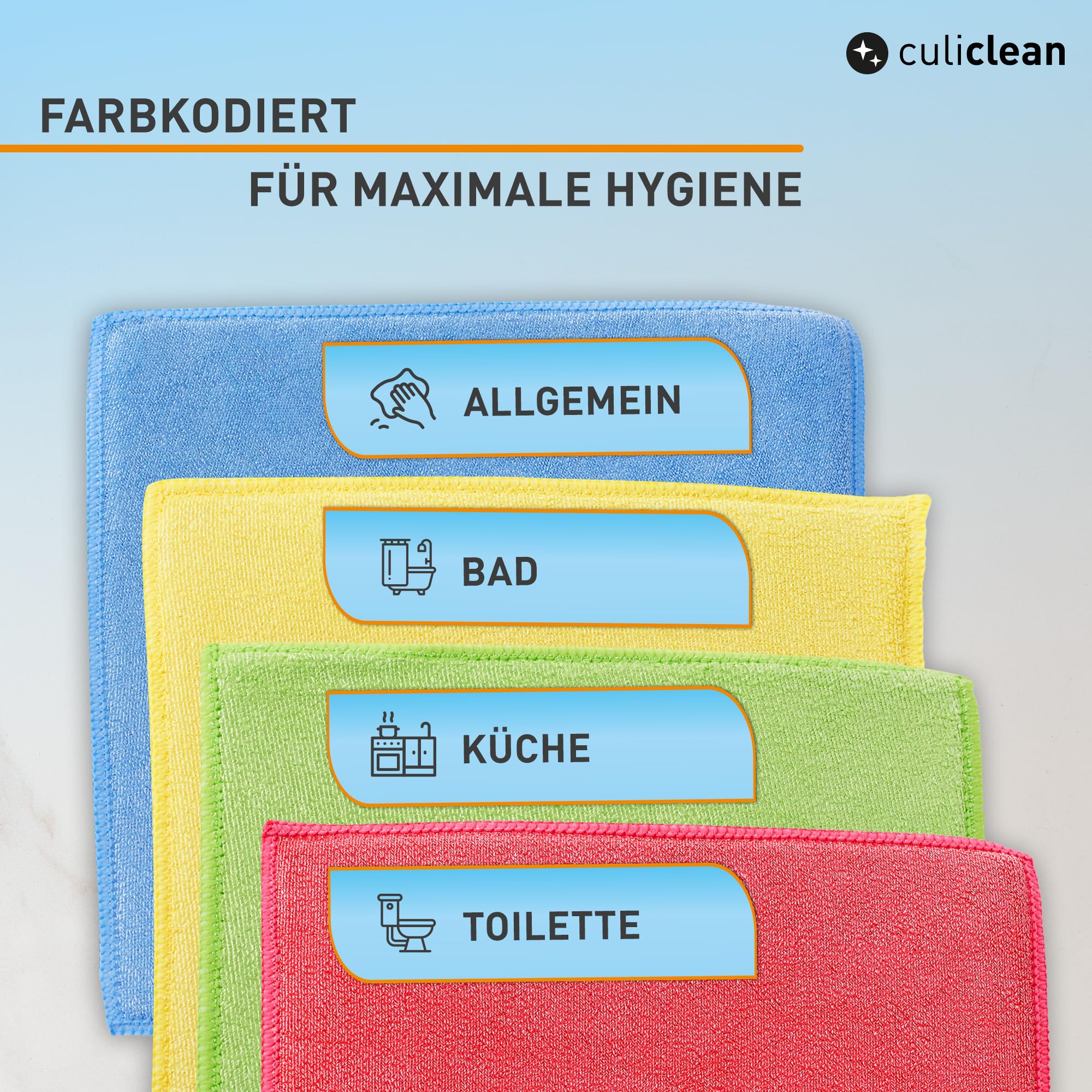 culiclean Spüllappen waschbar – extrem saugfähig, blau, 40 Stück | Spültücher Küche, Schwammtücher, Putzlappen, 23x23cm, 60°C waschbar, trocknergeeignet, schnell trocknend, geruchsfrei