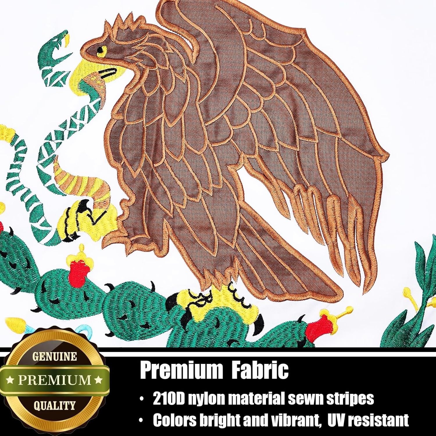 Mexican Mexico Flag 3x5 FT for Outside, Heavy Duty 210D Nylon Mexican National Flags Outdoor, Embroidered Sewn Stripes Long Lasting MX Mexico Flag Brass Grommets - Image 2