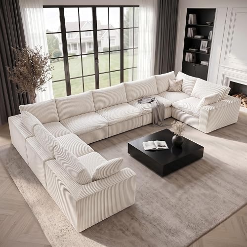 MAKIAAP Oversized Cloud Couch, 8-Seat Modular Sectional Big Sofa, White