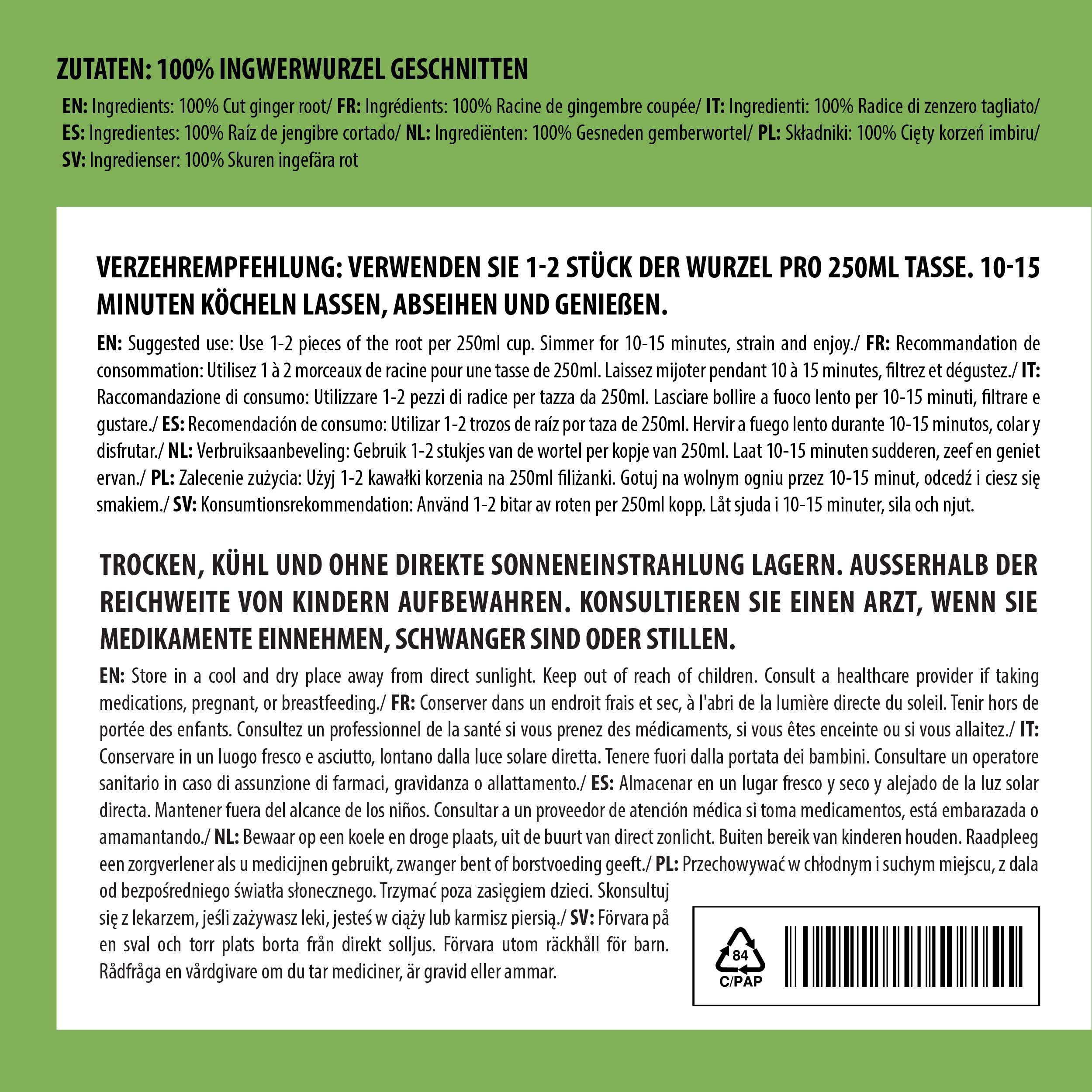 Pokrojony korzeń imbiru (500 g), herbata imbirowa, kawałki imbiru, herbata imbirowa, 100% naturalna, imbir bez dodatków, pokrojony korzeń imbiru
