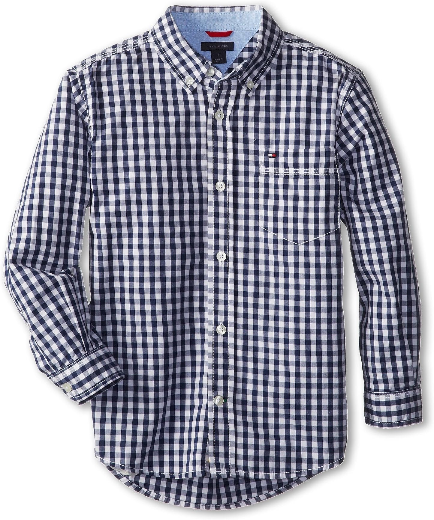 Tommy Hilfiger Boys Long Sleeve Woven Shirt, 100% Cotton, Collared Button-Down with Embroidered Logo, Parfait Pink