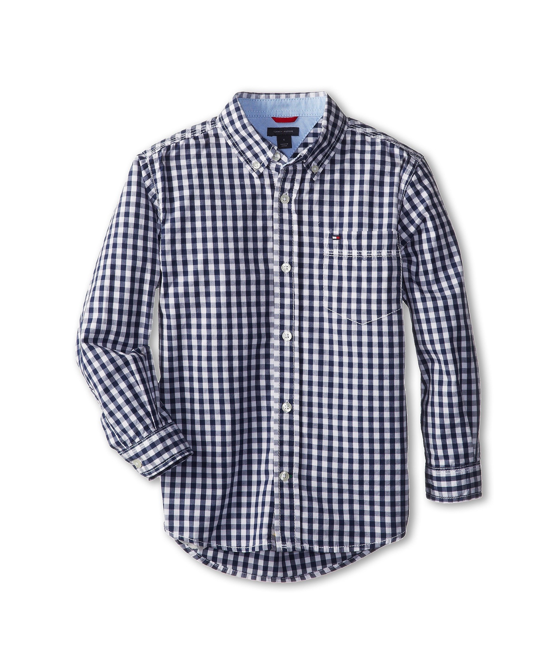 Tommy Hilfiger Boys Long Sleeve Woven Shirt, 100% Cotton, Collared Button-Down with Embroidered Logo