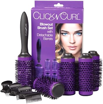 Click n Curl Blowout Brush Set of 5 Barrels + Universal Handle | Round Brush Set for Blowouts | Hairstyling Beauty Tools | Medium Purple