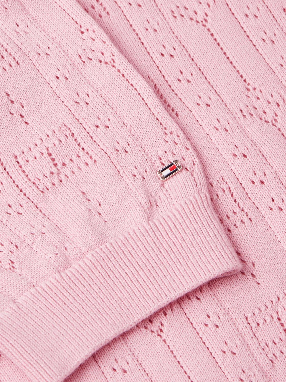 Tommy Hilfiger Women's Short Sleeve Cotton Polo Sweater Pointelle Knit Cropped Polo Shirt with Puff Sleeve