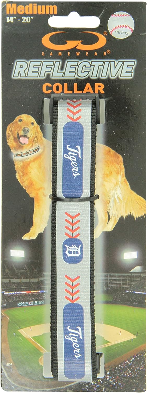 MLB Detroit Tigers Baseball Pet Collar, Medium, Reflective
