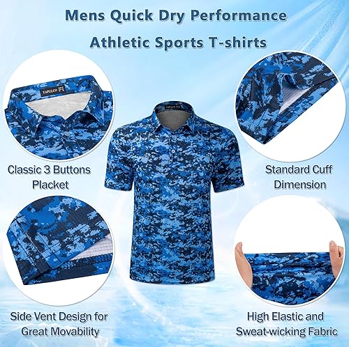 Miniatura 5 de TAPULCO Polo de secado rápido para hombre, diseño de camuflaje, atlético, ligero, transpirable, informal, para golf