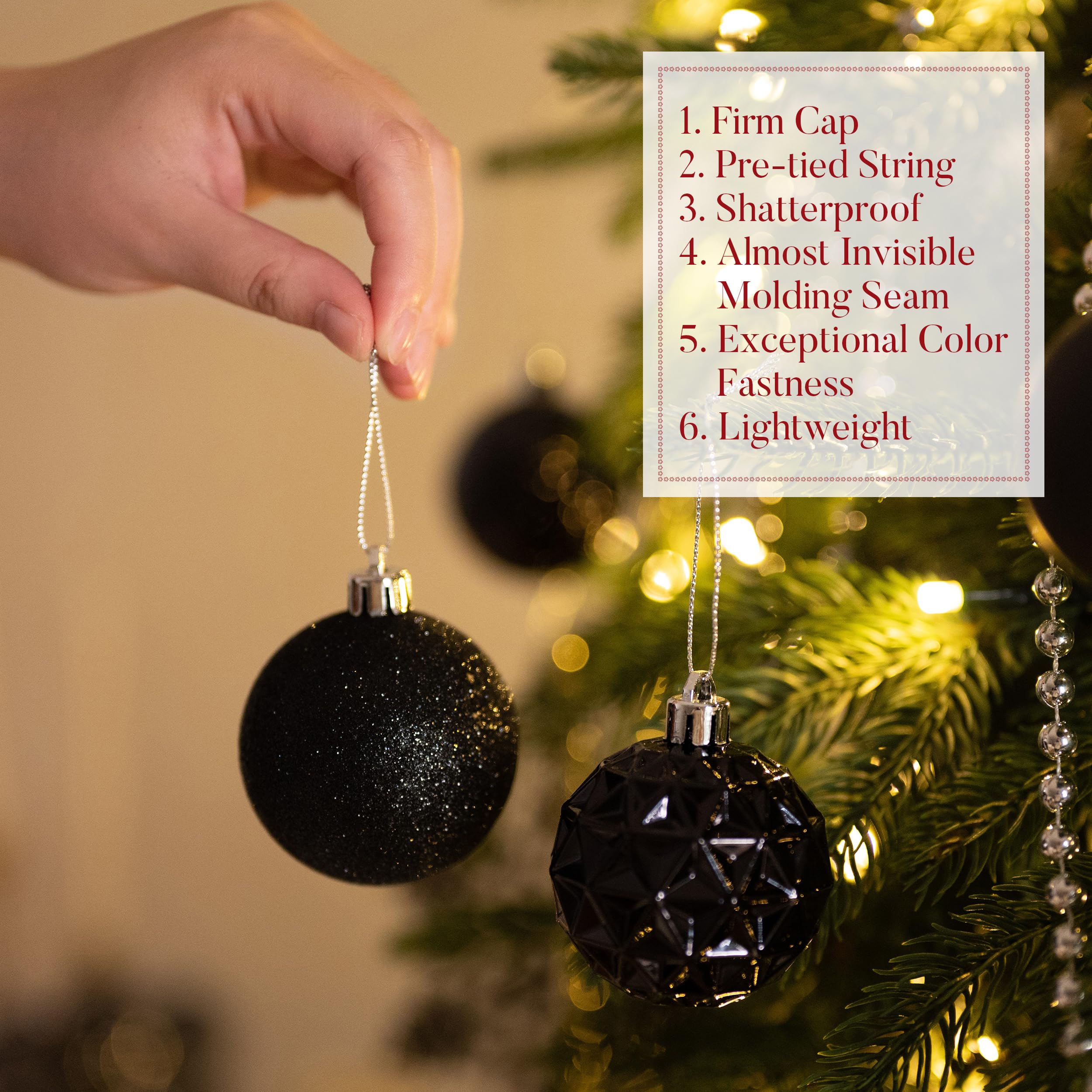 Valery Madelyn Lot de 50 boules de Noël incassables à suspendre pour sapin de Noël et Halloween du 4 juillet, 5,1 cm, noir