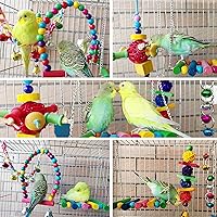 Vista 6 de 8 piezas de juguetes para pájaros y cacatúas, accesorios de jaula de loros, juguete de madera para masticar, perca para periquitos, conures, pájaros