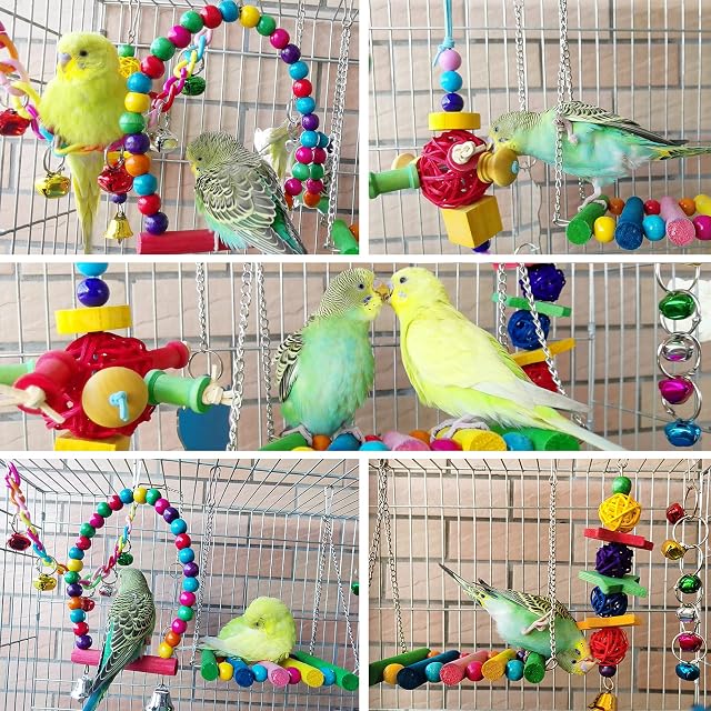 Foto 6 de 6 de ESRISE,Juego de 8 juguetes para loro de cacatúas para colgar, hamaca de campana, columpio