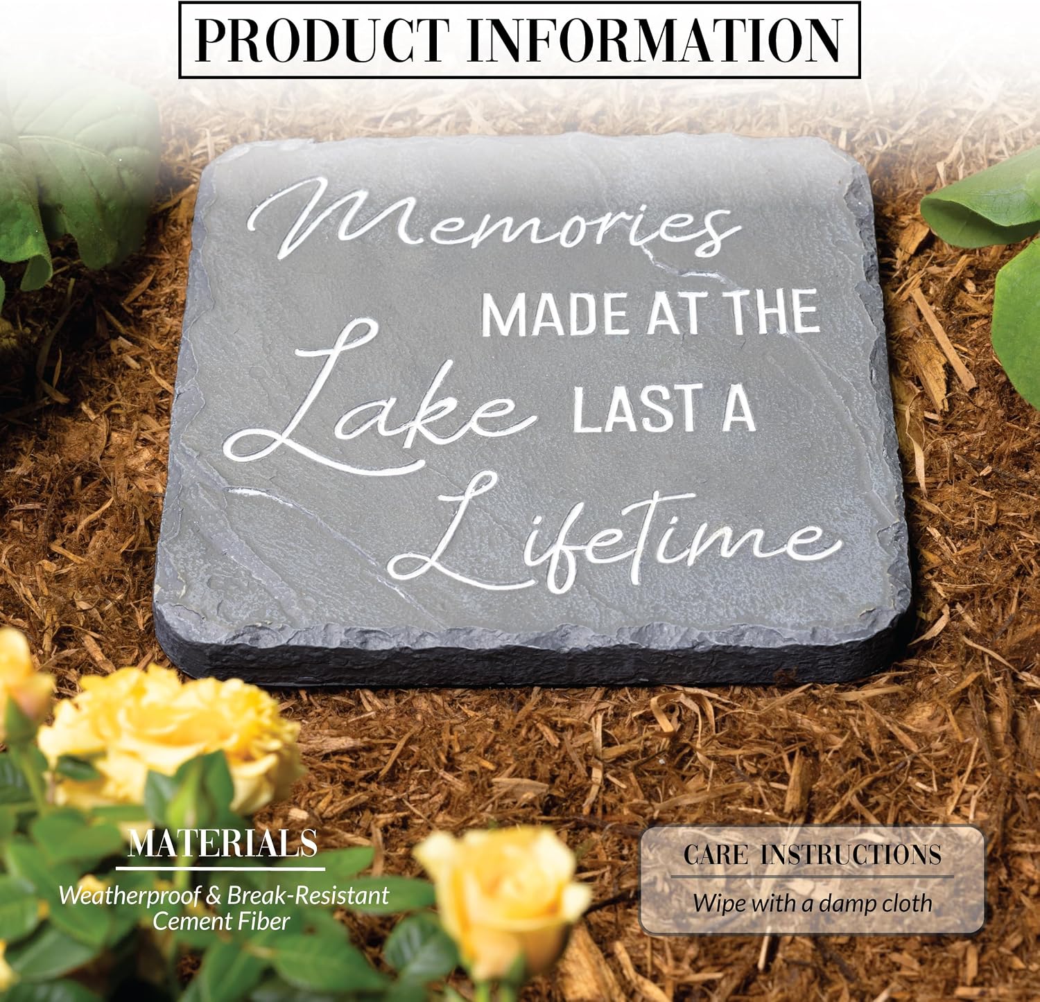 Pavilion – Memories Made at The Lake – 7.75” Indoor Outdoor Weatherproof Decorative Garden Stepping Stone Lakehouse Housewarming Gift