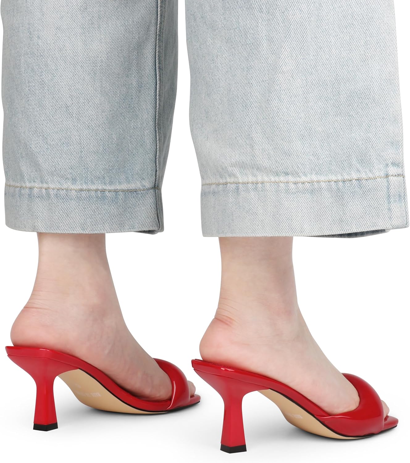 Women's High Heels Sandals Square Open Toe Heels Backless Slip on Heeled Mules for Party Wedding Red Patent US8 - Image 7