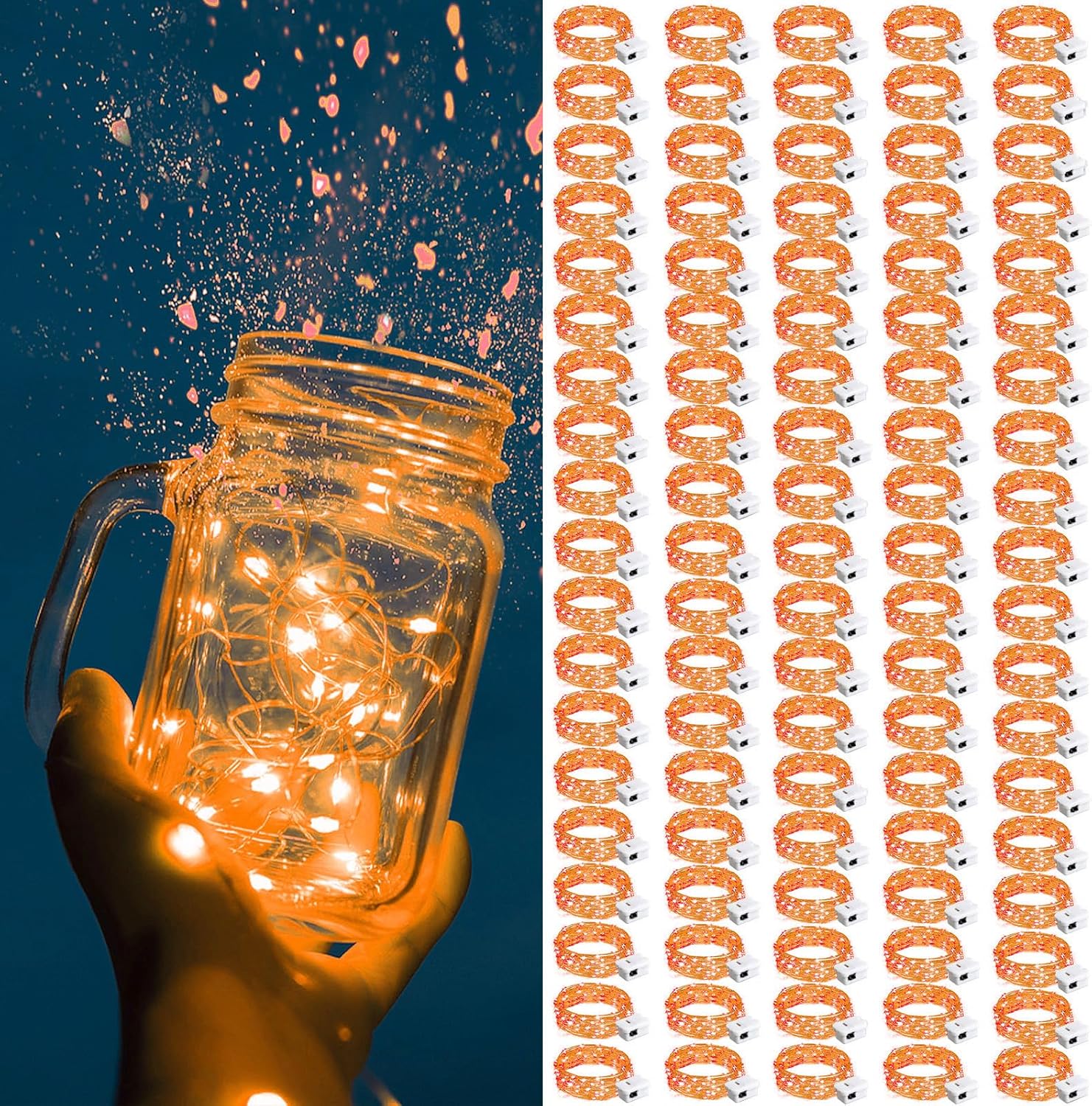 ZGWJ Fairy Lights Battery Operated, 50 Pack Twinkle String Lights 20 LED 7FT 3 Lighting Modes for Bedroom Decor, Easter, Halloween, Christmas, Party Indoor and Outdoor Decoration Red