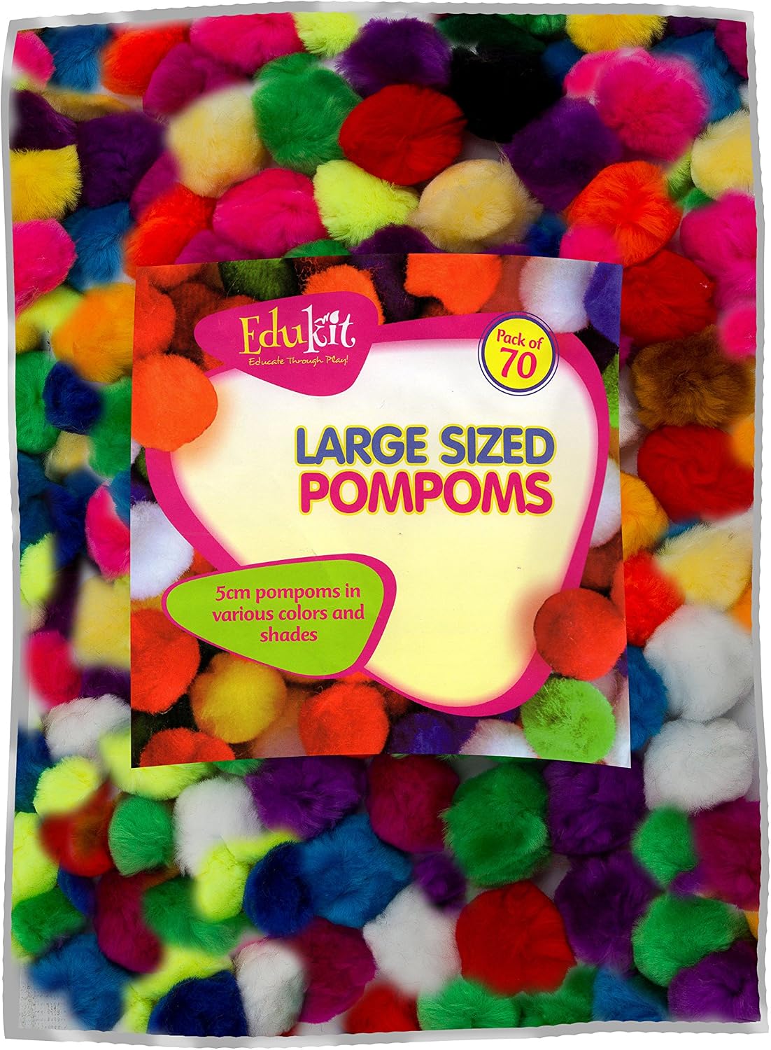 edukit Large 5cm Pompoms Craft Supply Bumper Pack | 70 PC Colorful Hobby & Craft Supplies for Kids, Preschoolers & Classrooms