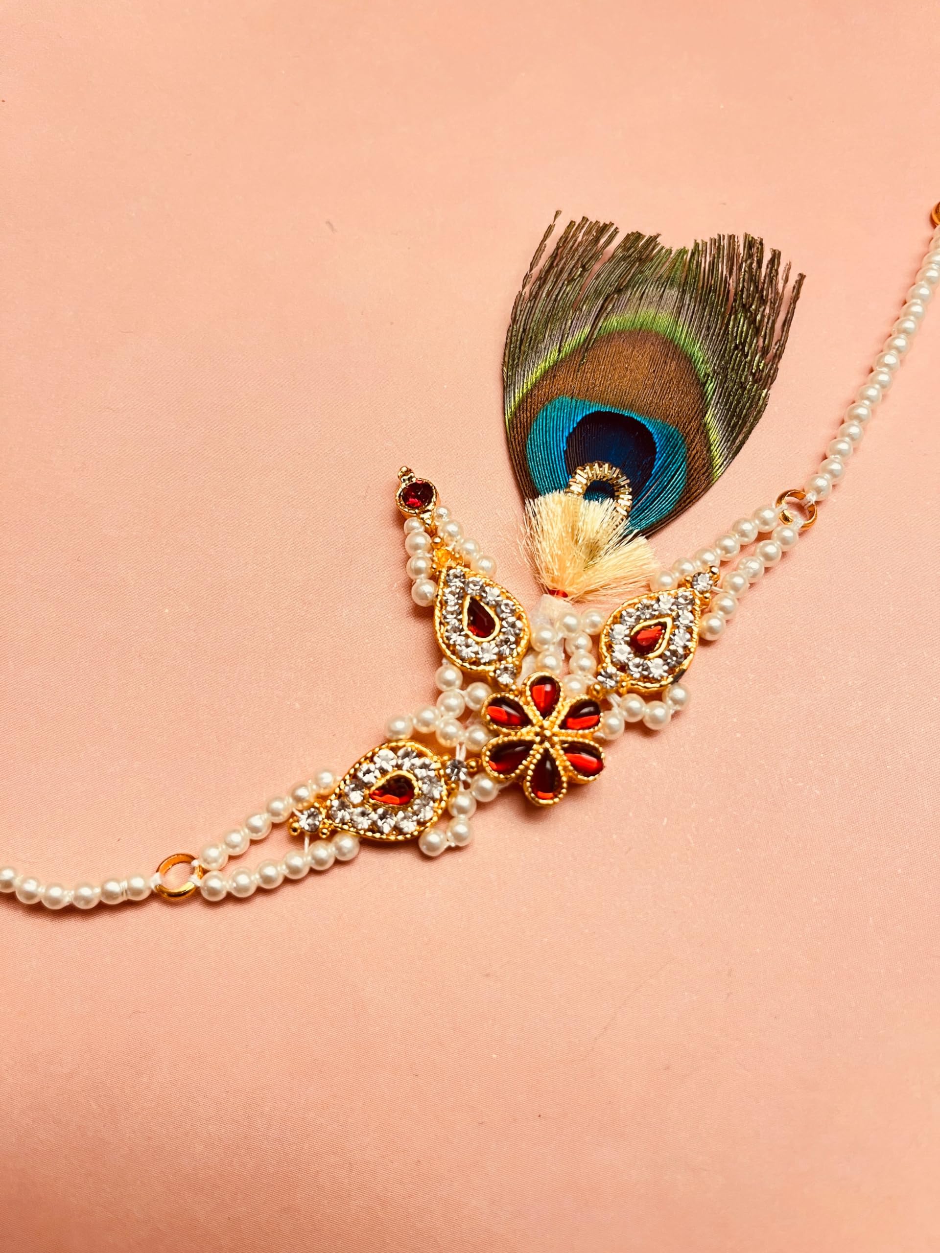 Pearl & Stone Kamal Mala Set - Decorative Necklace For Lord Krishna & Ganesha Idols - View #2