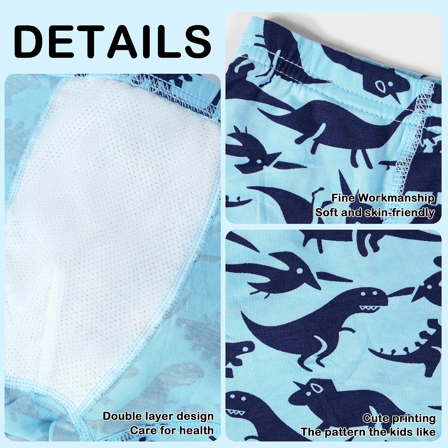 GRPSKCOS Boys Dinosaur Underwear- Pack of 5 Soft Cartoon Colorful Boxer Shorts Briefs with Fun for Kids 2-8 Years Old
