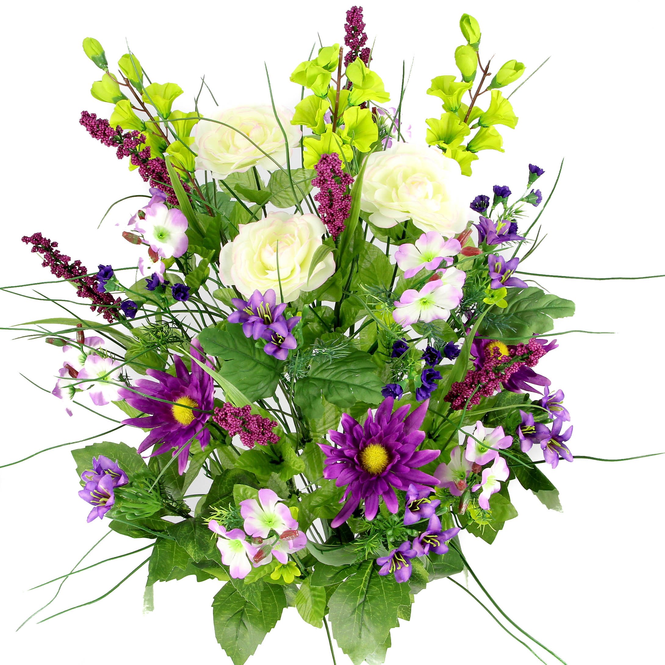 Admired By Nature 30 Stem Morning Glory & Ranunculus Spring Faux Flower Arrangement Artificial Mixed Bush, Large, Violet Crème Kiwi