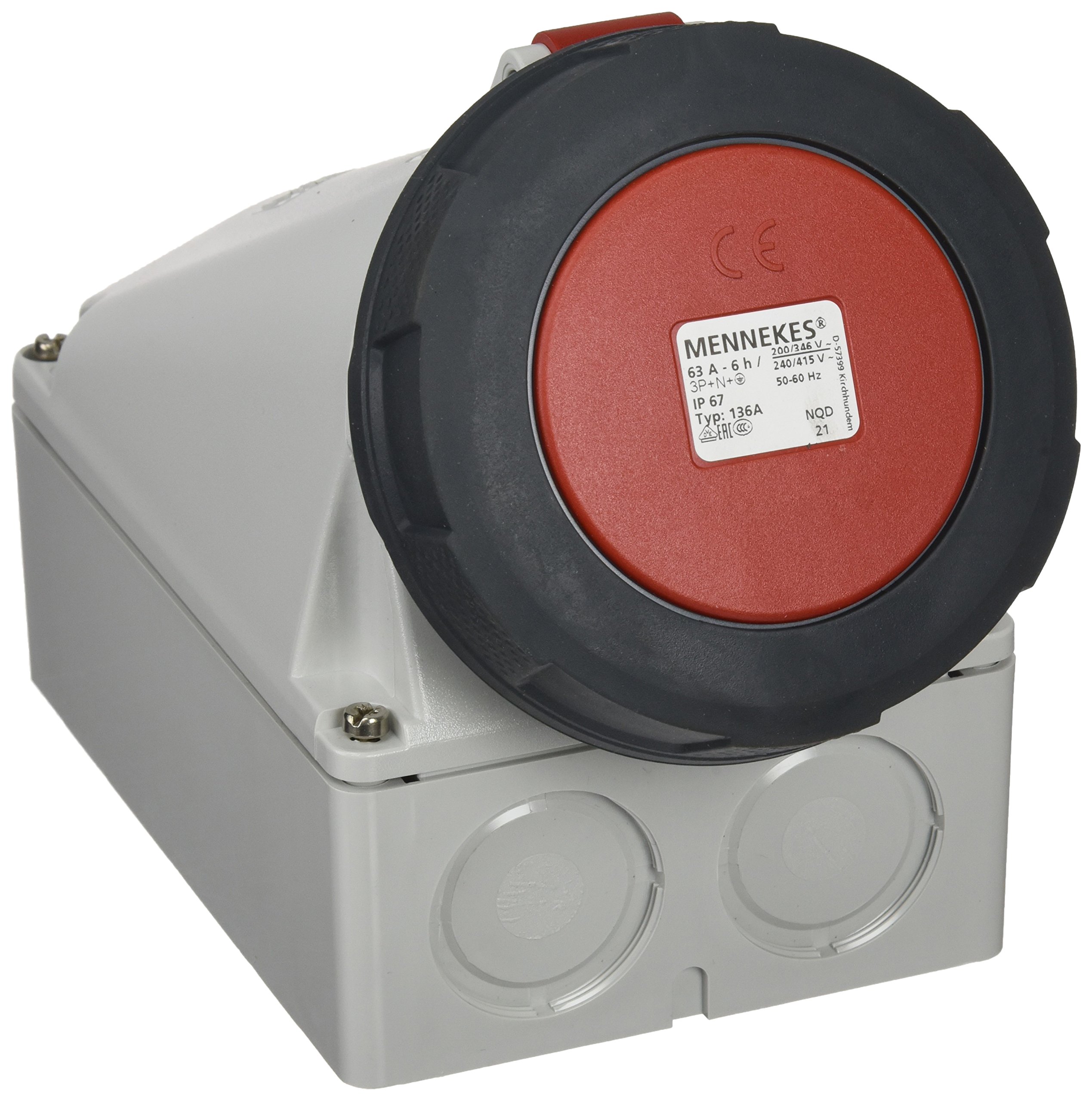 Mennekes 101100146 Bases Murales CEE, Tomas de Corriente, 400 V, 50-60 Hz, 63 A, 5 Polos, IP 67, Rojo