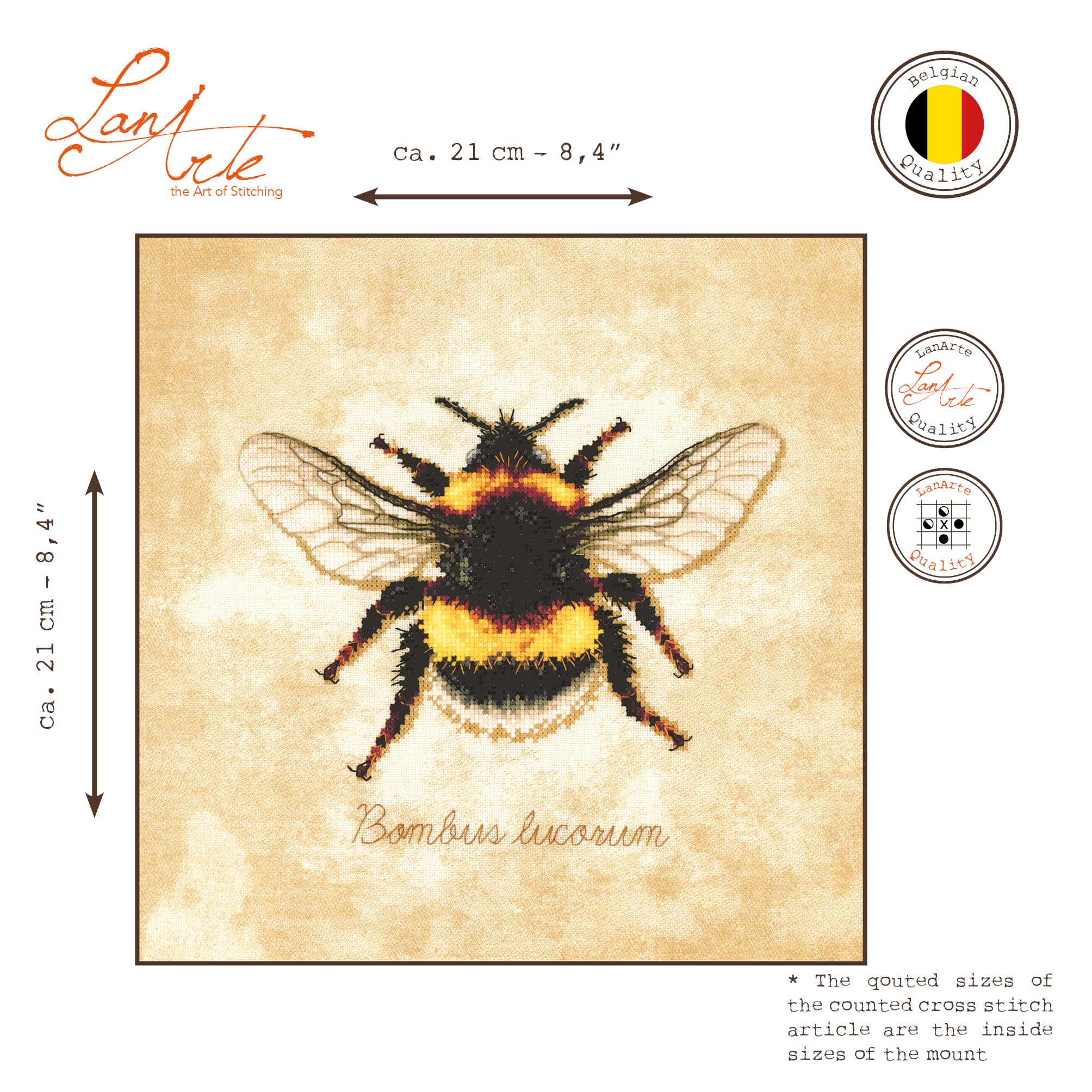 LANARTE Haft Krzyżykowy Liczony Zestaw Obraz do Haftu BOMBUS LUCORUM Zrób to Sam Zestaw Kreatywny dla Dorosłych Rękodzieło Artystyczne 21 x 21 cm Dekoracja Ścienna DIY Cross Stitch Kit