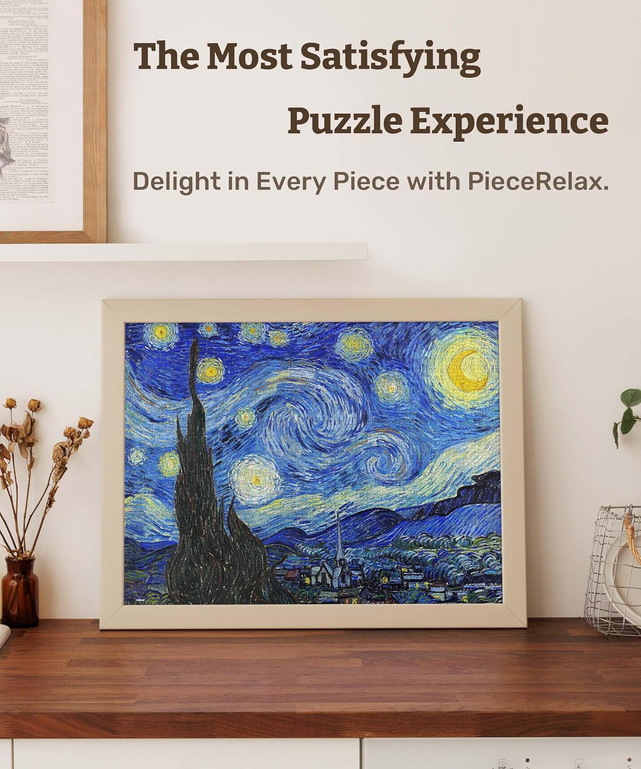 PieceRelax PieceClicks Plastic Jigsaw Puzzle for Adults 1000 Pieces - Vincent Van Gogh - The Starry Night - 25.2 X 18.9 Inches, Most Satisfying Table Games, No Glue Needed [U1107]