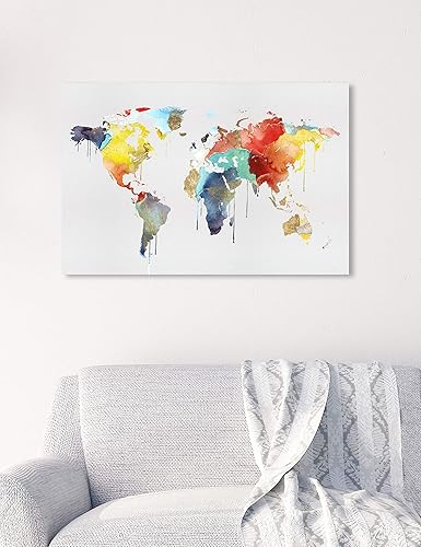 Miniatura 4 de The Oliver Gal Artist Co. Maps - Lienzo decorativo para pared, diseño de acuarela de Mapamundi, decoración del hogar, 15 x 10 pulgadas, amarillo,