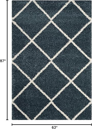 Miniatura 2 de SAFAVIEH Colección Hudson Shag -Alfombra de 5 pies 3 pulgadas x 7 pies 6 pulgadas, azul pizarra y marfil, diseño de enrejado, no desprende pelusa y