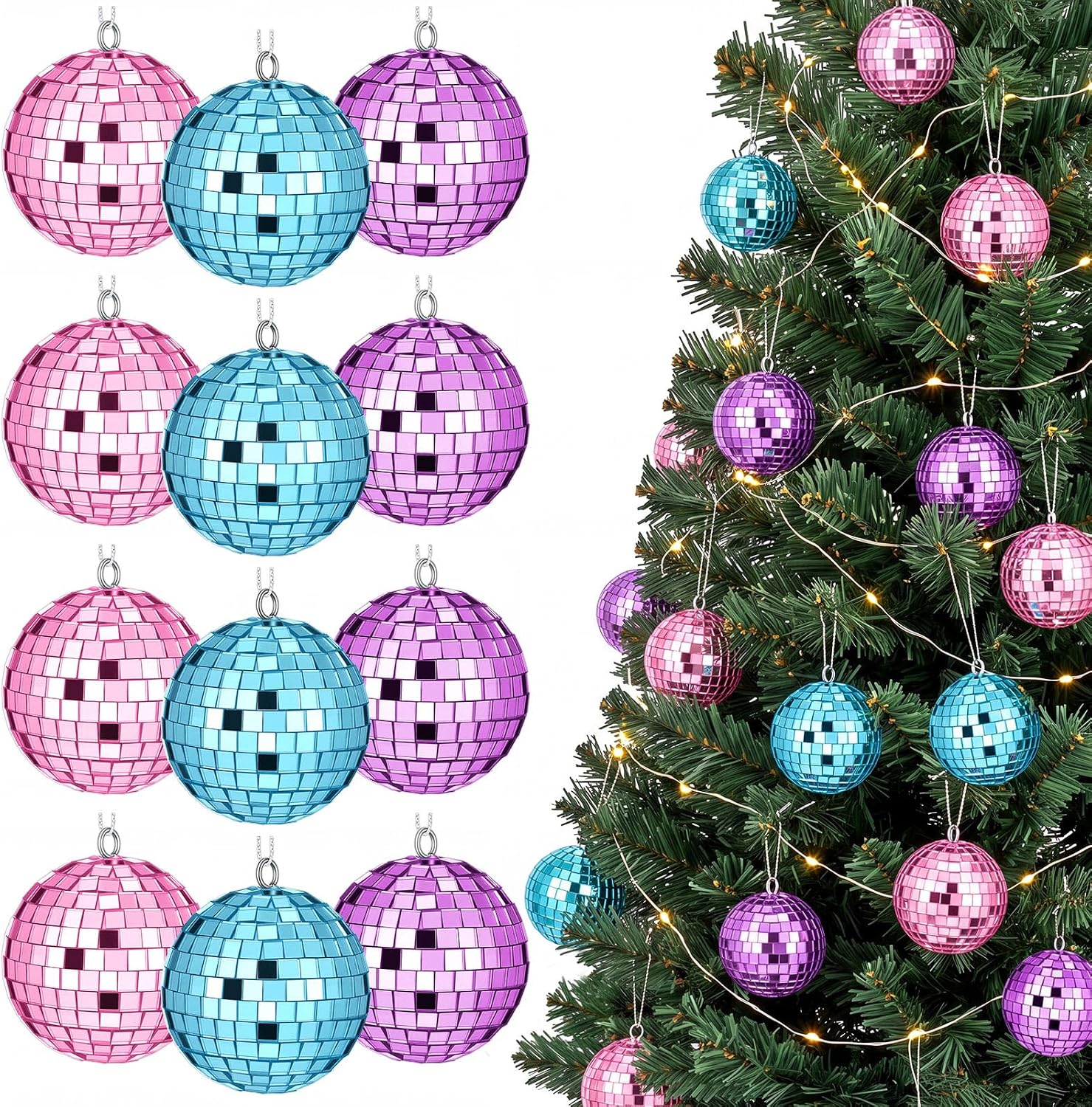 Junkin 12 Pcs Mini Disco Ball Ornaments 2.5'' Christmas Tree Decorations