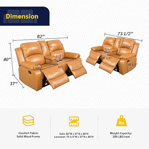 Miniatura 2 de Beverly Fine Furniture Alpine - Juego de sillón reclinable para sala de estar, sofá de dos piezas, color jengibre