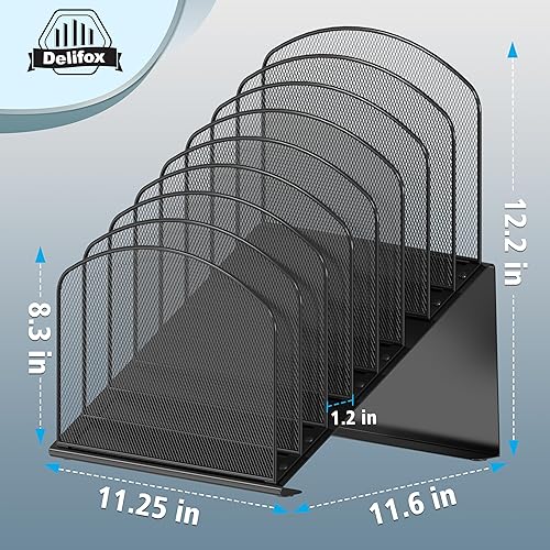Vista 42 de Organizador de archivos de escritorio inclinado, soporte vertical de 5 secciones, soporte de metal clasificador de archivos para oficina y aula