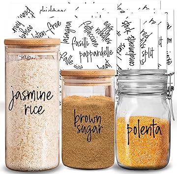 214 Kitchen Pantry Labels for Food Storage Containers, Preprinted Black  Script on Clear Stickers + Numbers for Jar and Canisters Organization -  Water ...