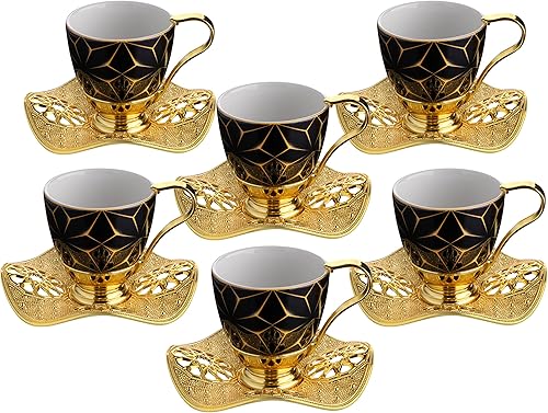 Miniatura 2 de LaModaHome Tazas de café expreso con platillos, juego de 6 tazas de café turco árabe griego para mujeres, hombres, invitados o para fiesta de té.
