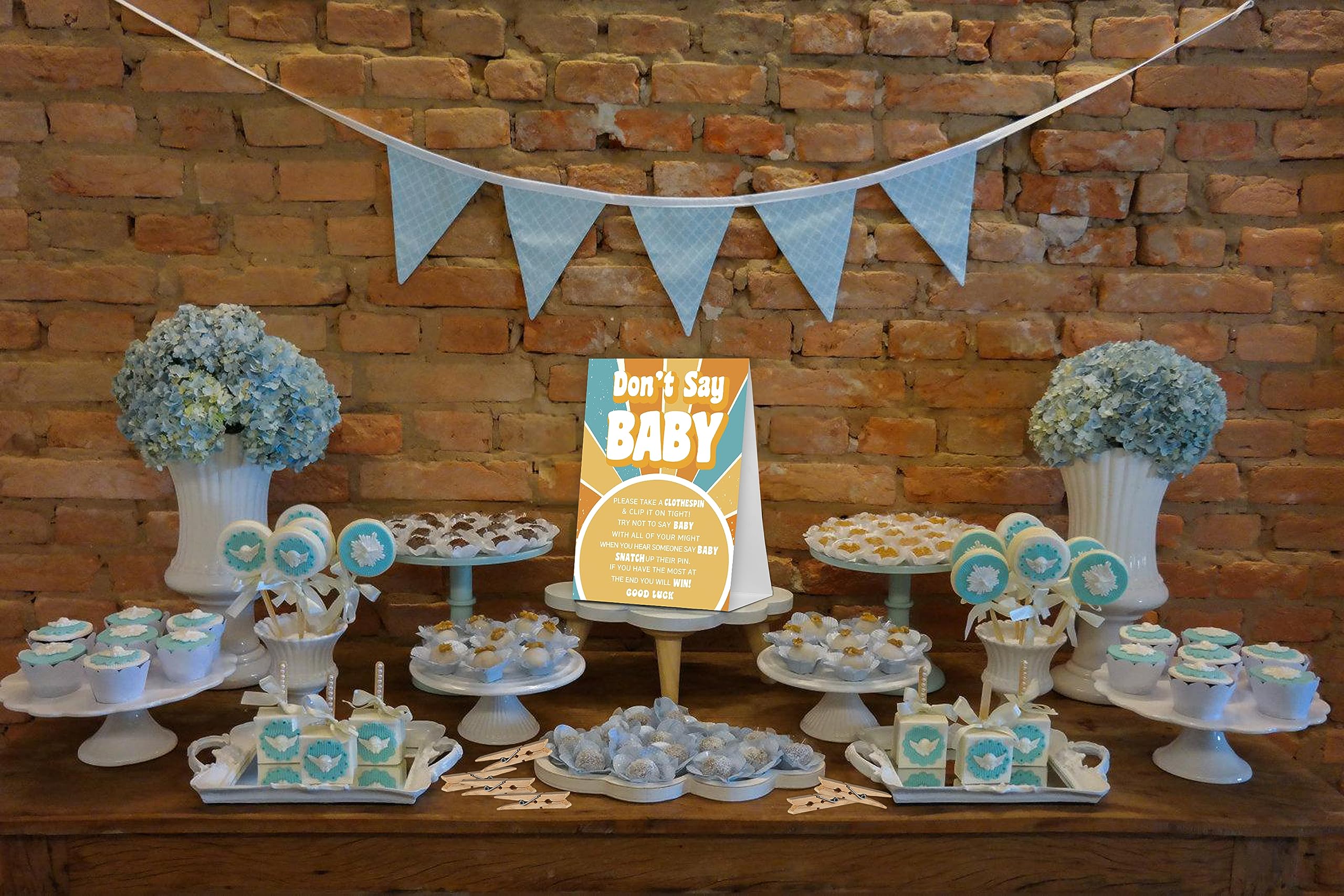 Don't Say Baby Game - Baby Shower Game With Sign & 50 Clothespins, Gender Neutral, LF24