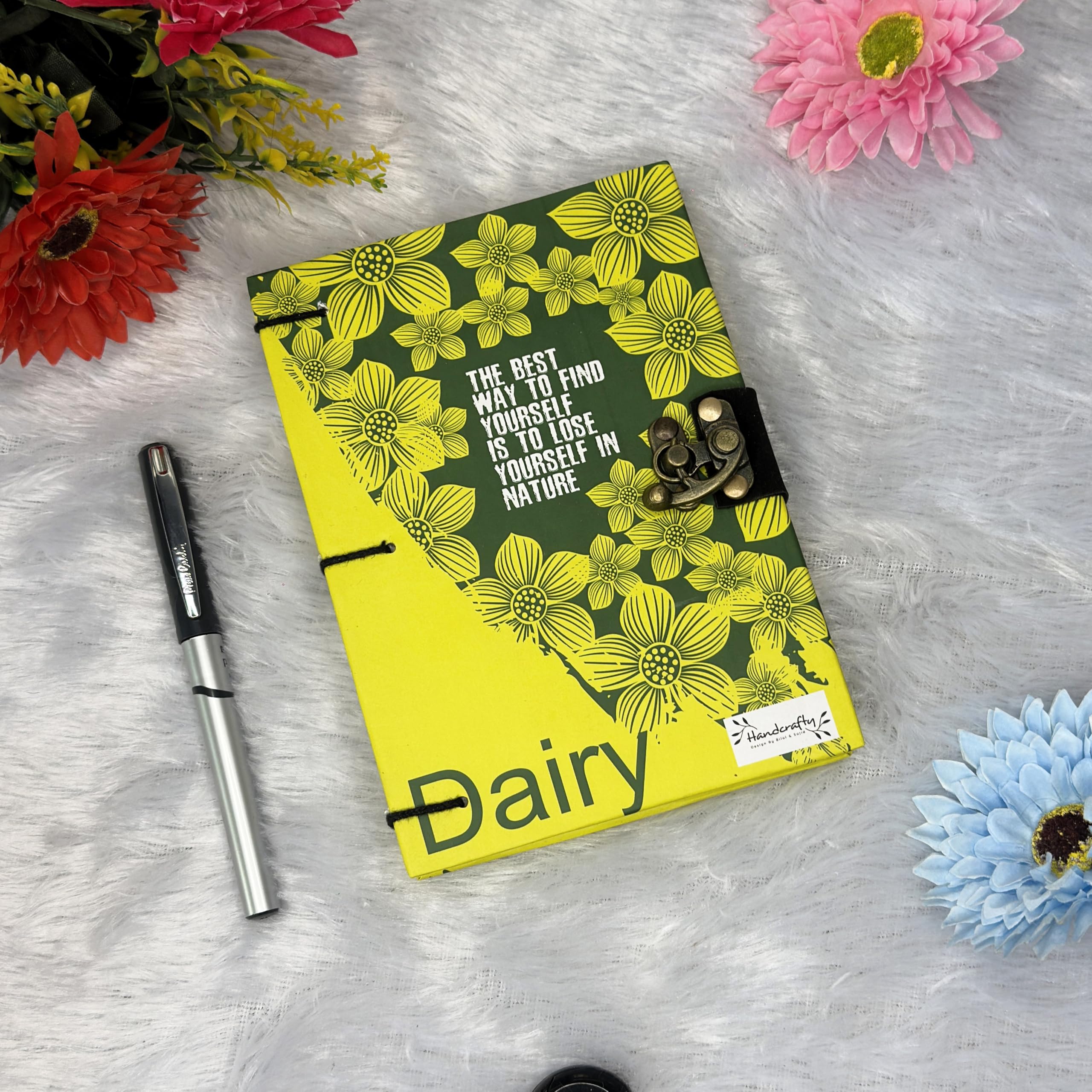 Beautiful Printed Handmade Journal with Metal Clasp Lock | Botanical Design, Metal Clasp Closure, Handcrafted Cover, Unique Art Print-image-42