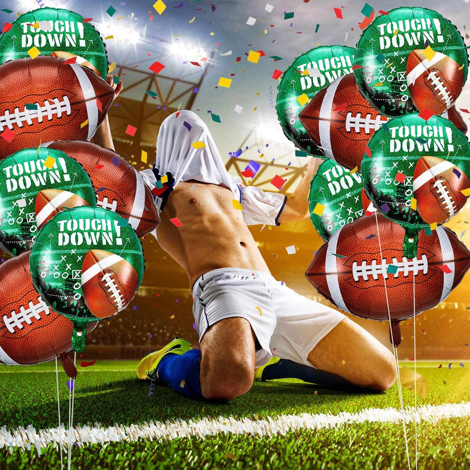 Juego de globos de fútbol de 26 y 18 pulgadas, decoraciones de fiesta de fútbol, globos de bola de rugby de papel de aluminio para cumpleaños, día del juego, evento deportivo (12 piezas) 5