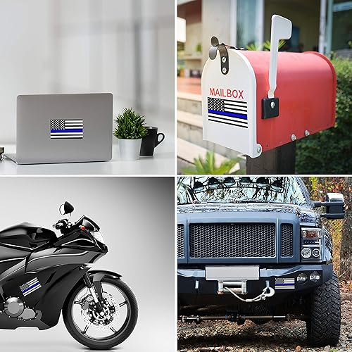 Miniatura 5 de 3 calcomanías reflectantes de línea azul fina  5 x 3 pulgadas  Etiqueta adhesiva de línea azul delgada de bandera estadounidense  Calcomanías de