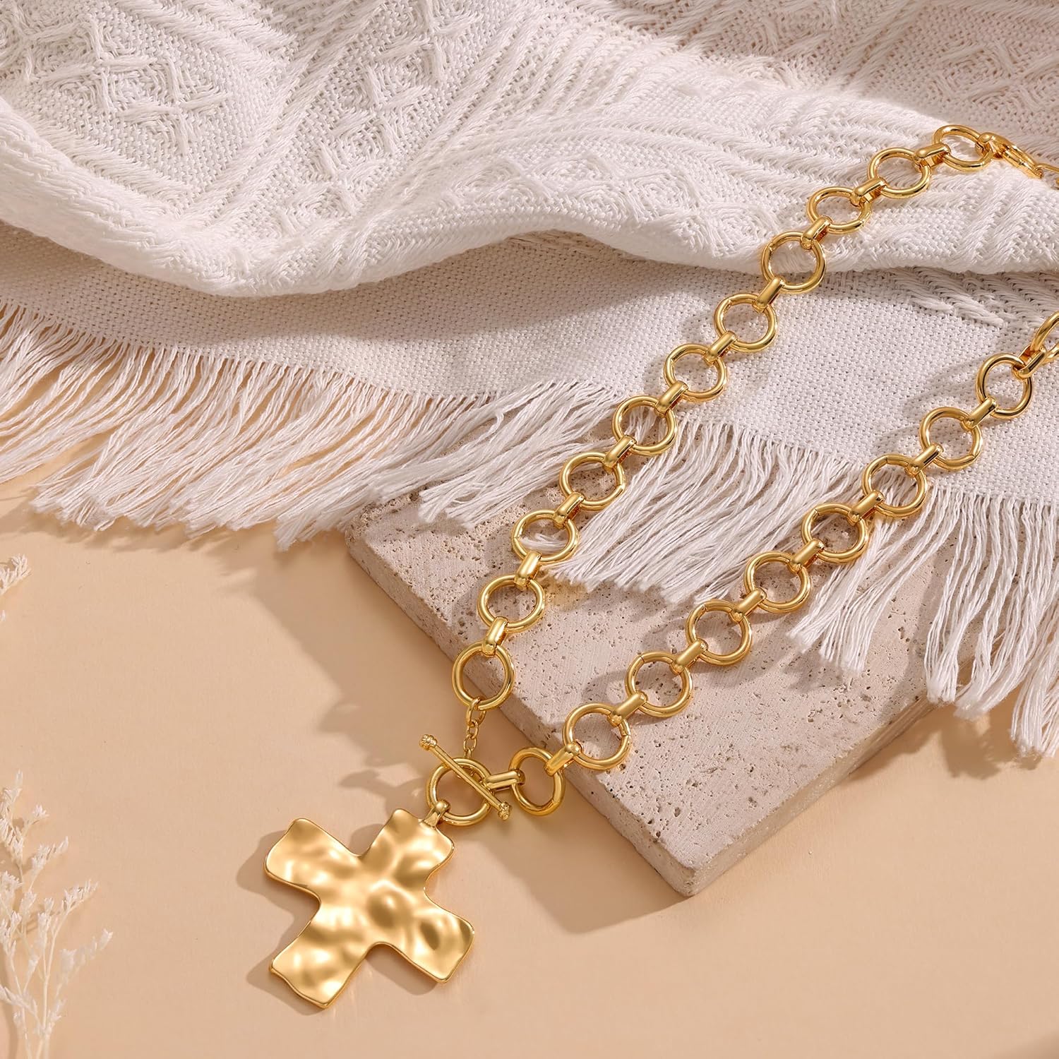 CHESKY 14K Gold Plated Chunky Necklace for Women, Trendy Paperclip Chain Necklace Thick Cross Heart Pendant Necklace Layered Herringbone Cuban Link Chain Toggle Necklaces Non Tarnish Jewelry - Image 7