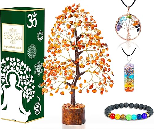 Árbol de la vida de cristal de cornalina - Árbol bonsái de cristal - Árbol de Feng Shui - Árbol de la vida de chakras - Árbol de gemas - Decoración