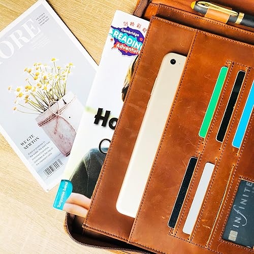 Miniatura 4 de Carpeta de 3 anillas, piel auténtica, marrón, tamaño carta, 500 páginas, 3 agujeros, 11 14 x 9 pulgadas