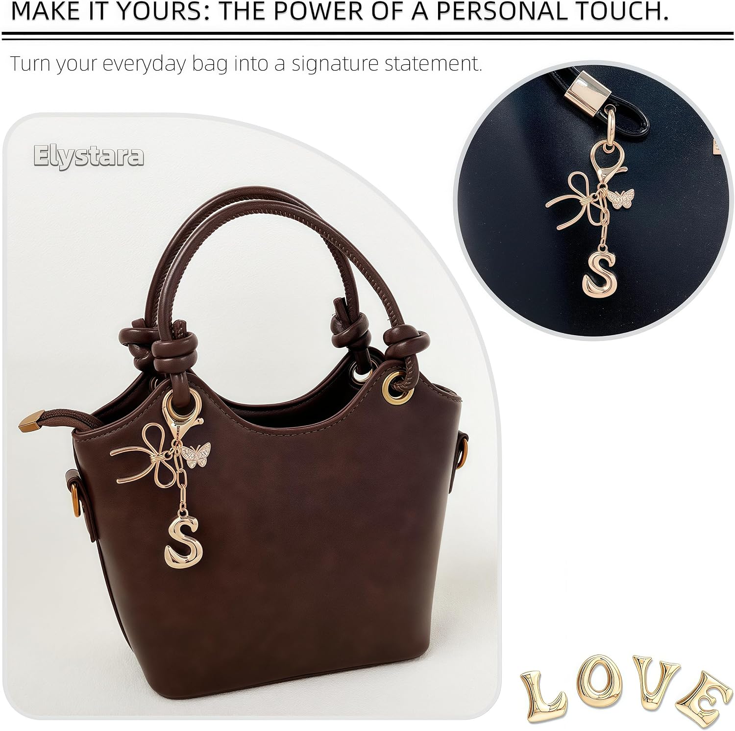 Cute Initial Cherry, Bow, Heart & More Styles - Personalized Keychain Bag Charms & Purse Accessories for Handbags image 2