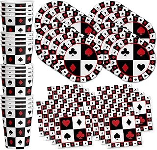 Casino Card Night Birthday Party Supplies Set Plates Napkins Cups Tableware Kit for 16