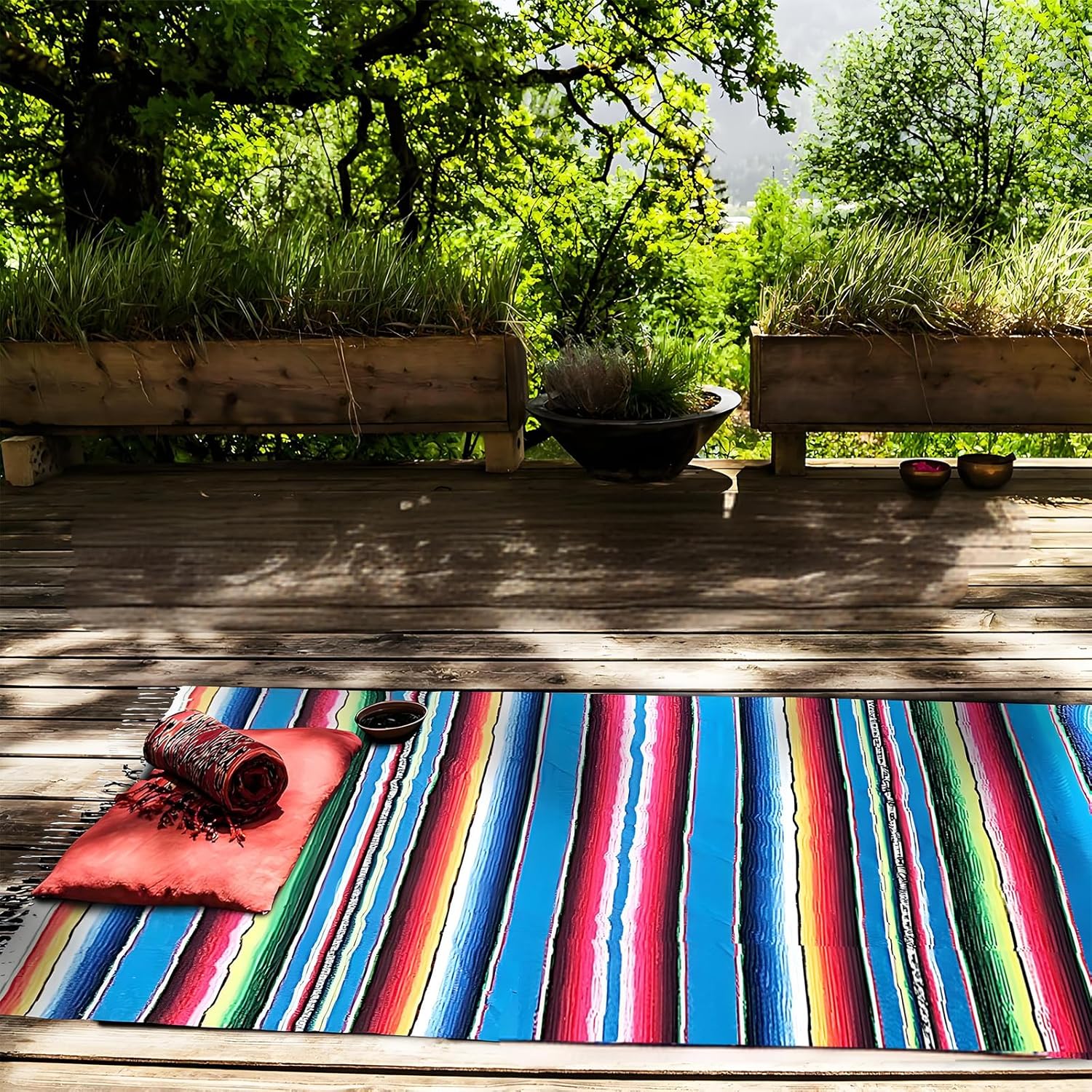 6 Pack Mexican Table Runner 14 x 108 Inches Serape Colorful Fringe Large Mexican Party Decoration Table Runner for Mexican Tribal Cinco de Mayo Fiesta Pool Party Outdoor Picnics Dining Wedding