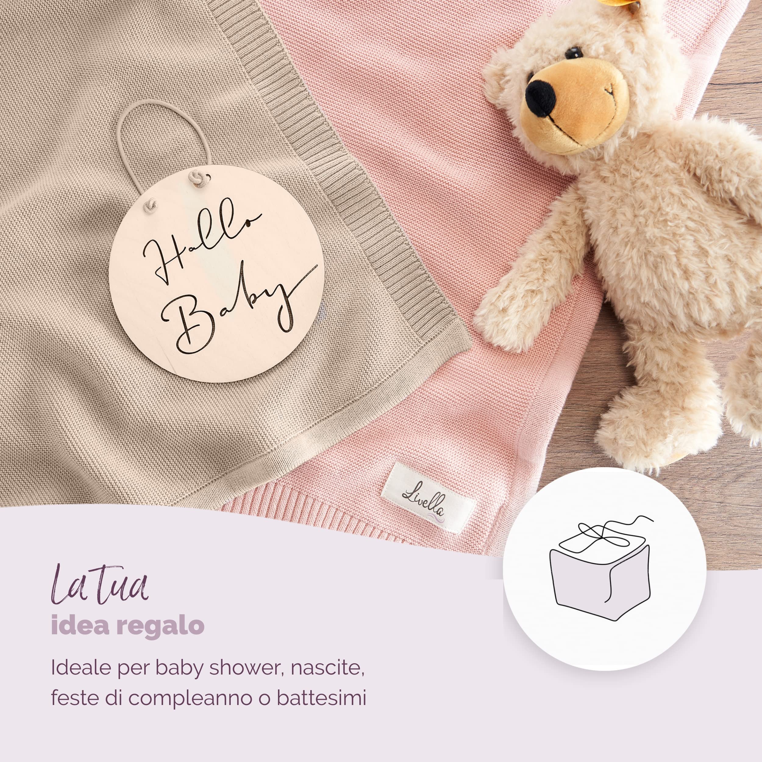 Livella Coperta per neonato e bambino cotone 100% biologico, coperta premium lavorata a maglia morbida e traspirante, ideale per la pelle delicata del bambino, OekoTEX Standard 100